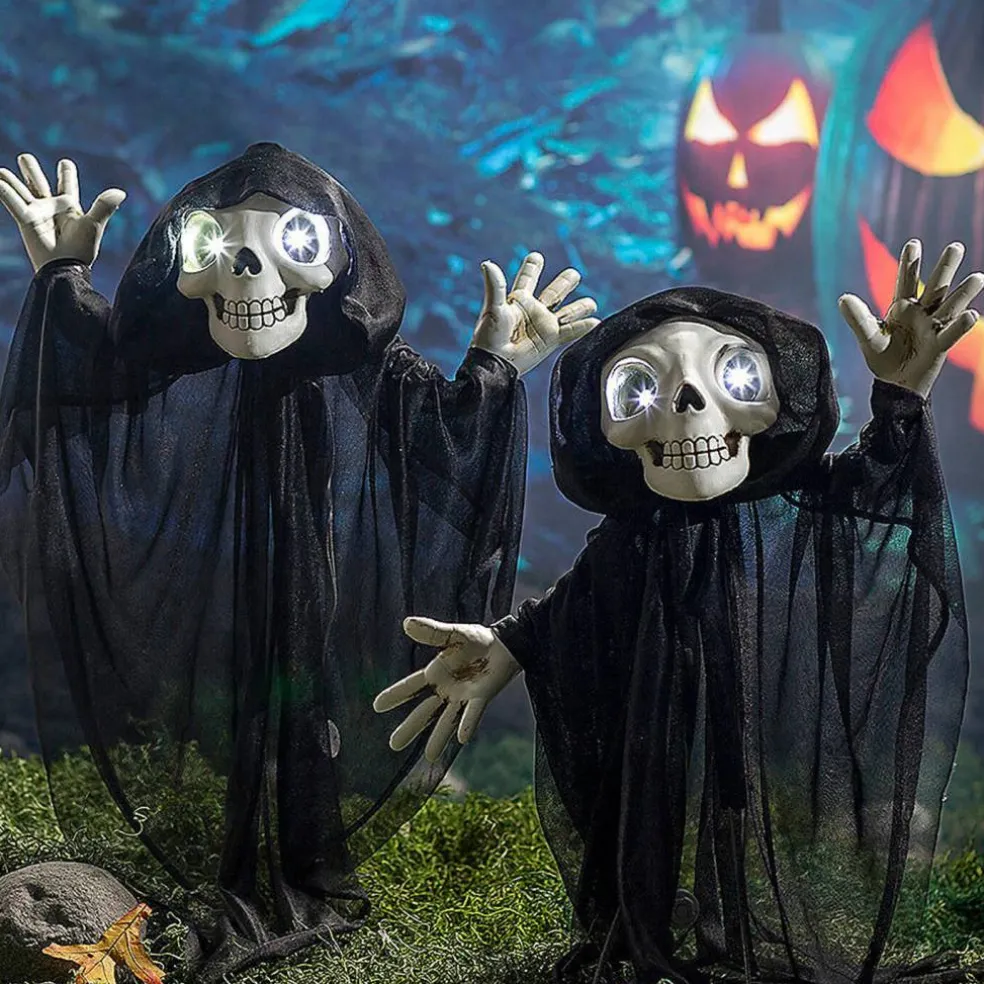 23 1/2" Light-Up Eyes Yard Stake Grinning Reapers Set Halloween
