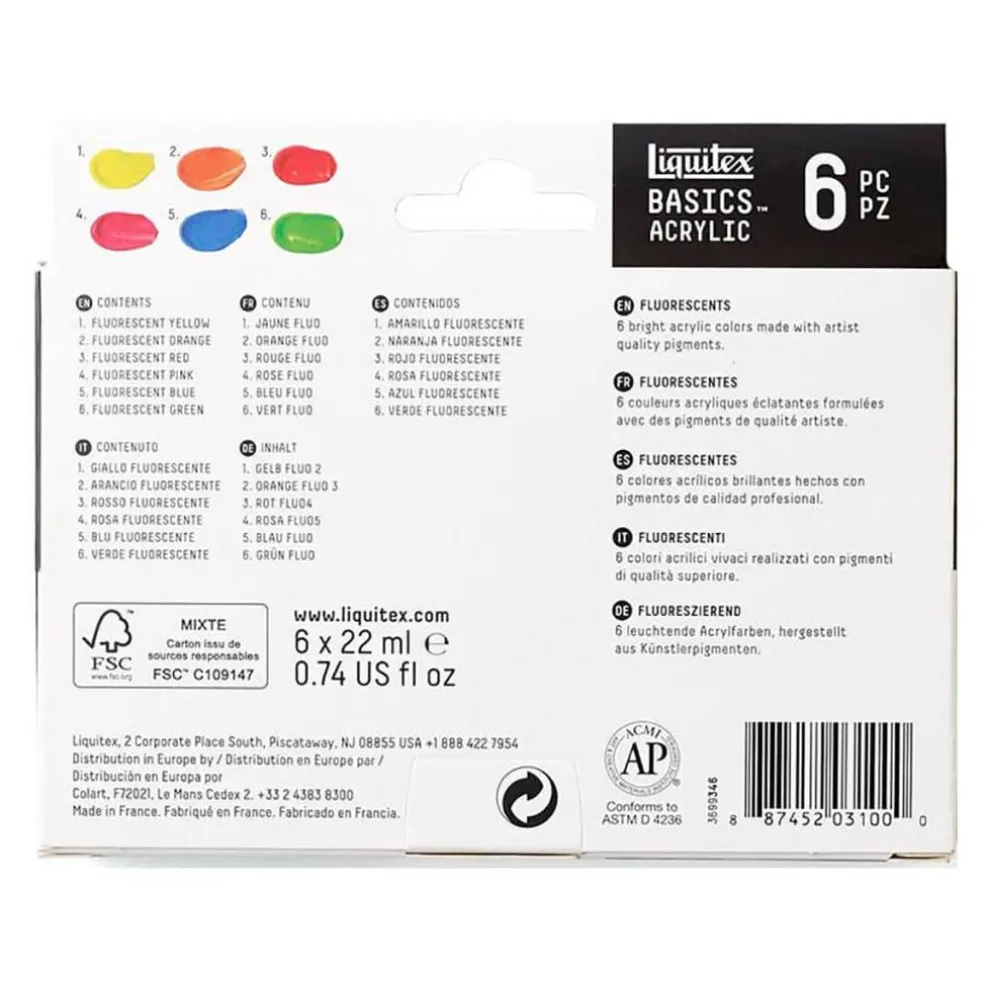 Liquitex® BASICS® Acrylic 6 Color Fluorescent Paint Set