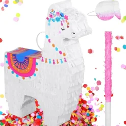 Llama Piñata Fiesta for Mexican Fiesta Party Supplies, Large Llama Piñata Includes Piñata Stick and Blindfold, Confetti for Kids Birthday Celebrations, Mexican Themed Party, 16 x 12 x 3 Inch
