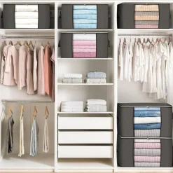 90 L Large Storage Bags, 6 Pack Clothes Storage Bins Foldable Closet Organizers Storage Containers with Reinforced Handle for Clothing, Blanket, Comforters, Bed Sheets, Pillows and Toys (Gray)