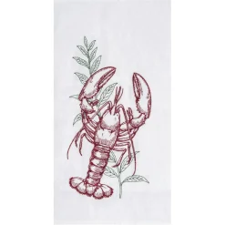 Lobster Seagrass Embroidered Flour Sack Cotton Kitchen Towel