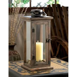 15.75" Lodge Wooden Lantern