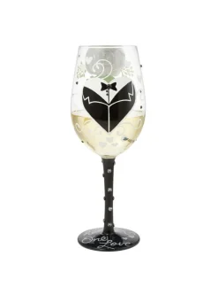 Lolita Two Hearts One Love Groom Hand Painted Wine Glass 9in H