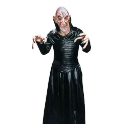 Long Gothic Robe – Black Renaissance Simulated-Leather Costume with Stand-Up Collar