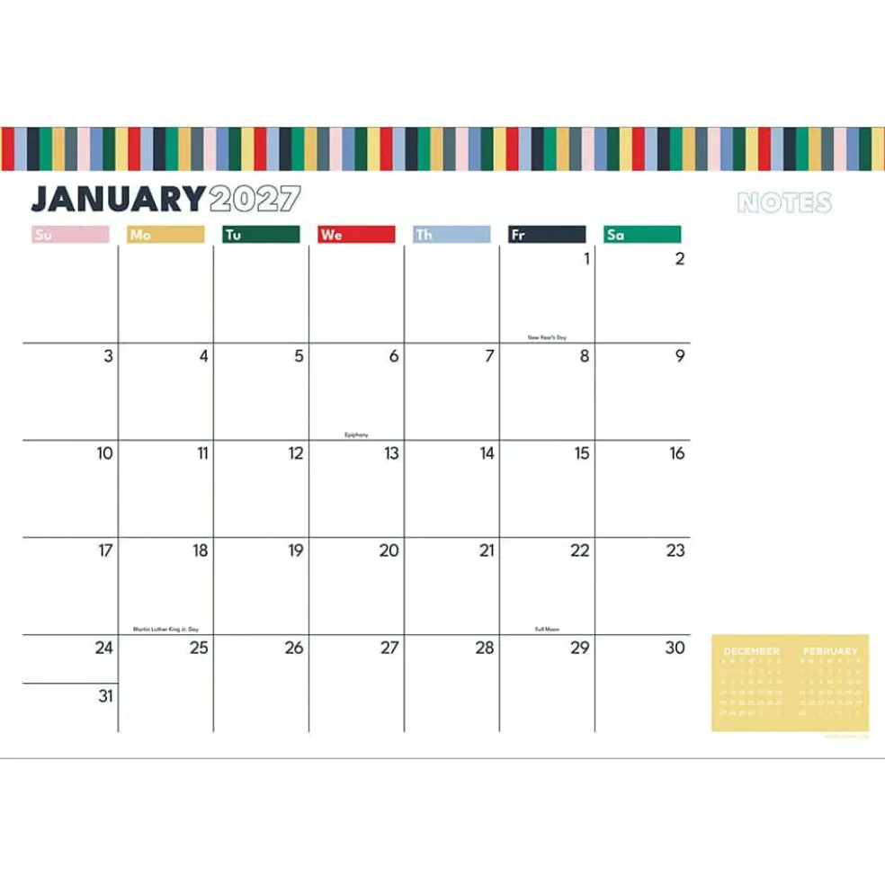 2027 Long Weekend Medium Desk Pad Monthly Blotter Calendar