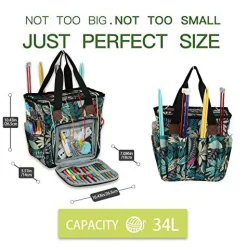 Looen Yarn Knitting Storage Tote-Large Capacity Crochet Organizer Portable Travel Bag with Shoulder Strap Crochet Hooks Case for Unfinished Bulk Project