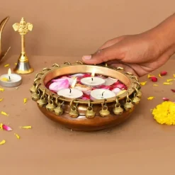 LOVENSPIRE Brass Urli Bowl with Ghungroo 2.7 Inch Indian Ethnic Urli Bowls for Floating Flowers Tea Light Candles Home Office Pooja Room Diwali Decor Showpiece Housewarming Gift