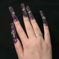 Love Scratch - Purple - Glossy Handmade Press-On Nails for Elegant Length - 10 Piece