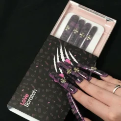 Love Scratch - Purple - Glossy Handmade Press-On Nails for Elegant Length - 10 Piece