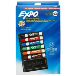 Low Odor Dry Erase Marker Set with 6-Marker Organizer and Eraser