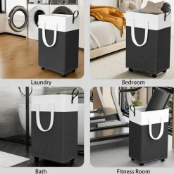 75L Rolling Laundry Hamper with Wheels, Collapsible & Waterproof Laundry Hamper, Mobile Clothes Hamper, Storage Laundry Bins with Handles for Laundry Room, Bedroom, Bathroom & Dorm