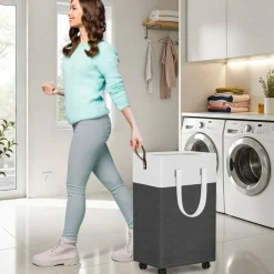 75L Rolling Laundry Hamper with Wheels, Collapsible & Waterproof Laundry Hamper, Mobile Clothes Hamper, Storage Laundry Bins with Handles for Laundry Room, Bedroom, Bathroom & Dorm