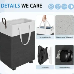 75L Rolling Laundry Hamper with Wheels, Collapsible & Waterproof Laundry Hamper, Mobile Clothes Hamper, Storage Laundry Bins with Handles for Laundry Room, Bedroom, Bathroom & Dorm