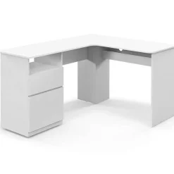 L-Shaped Computer Desk with 2 Hanging Rods for Letter-Sized File and One Small Drawer