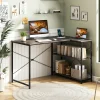L-Shaped Computer Desk with 2-Tier Reversible Storage Shelf, 48" Corner Writing Desk, Steel Frame, Home Office Workstation, Gray
