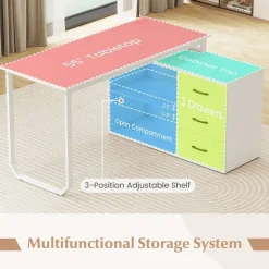 L-Shaped Executive Computer Desk with Power Outlets, USB and Type-C Ports, Reversible Corner Office Desk with 3 Drawers and Adjustable Shelf