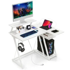 L Shaped Gaming Desk with Outlets and USB Ports