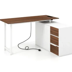 L Shaped Home Office Desk with Storage Drawers and Cabinet, Corner Computer Workstation with USB and Type C Charging Port