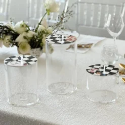 Lucite Cookie Jars with Black Chic Checkered Lids