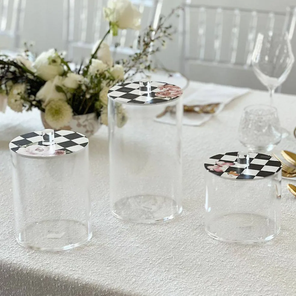 Lucite Cookie Jars with Black Chic Checkered Lids