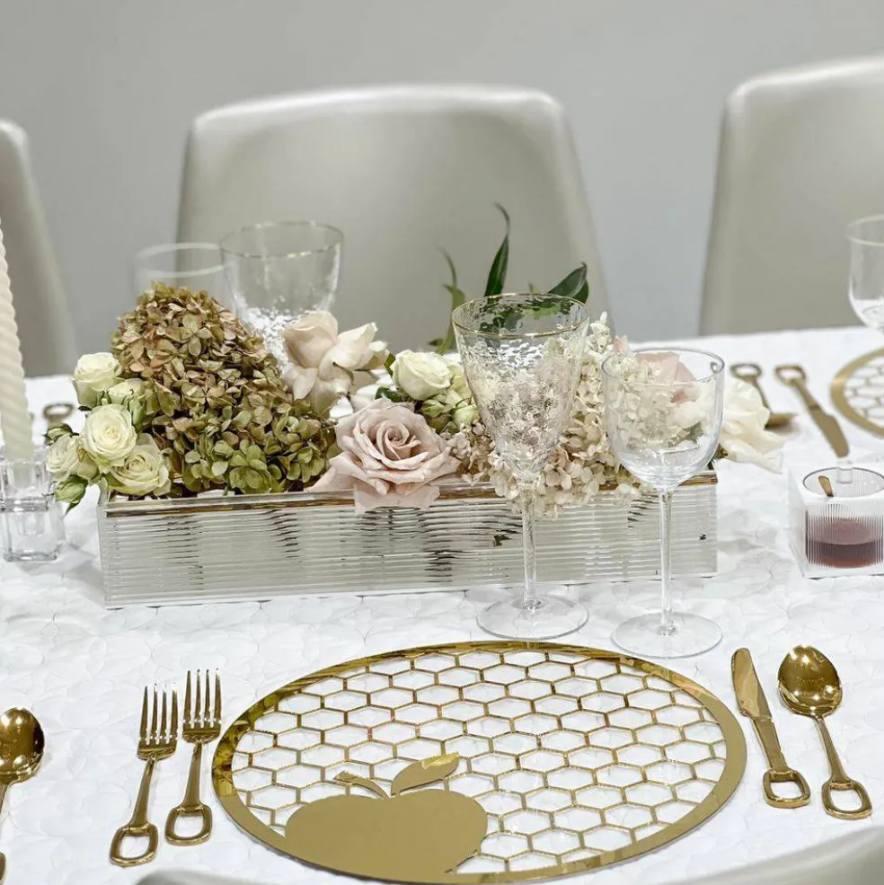 Lucite & Gold Laser Cut Honeycomb Design Charger