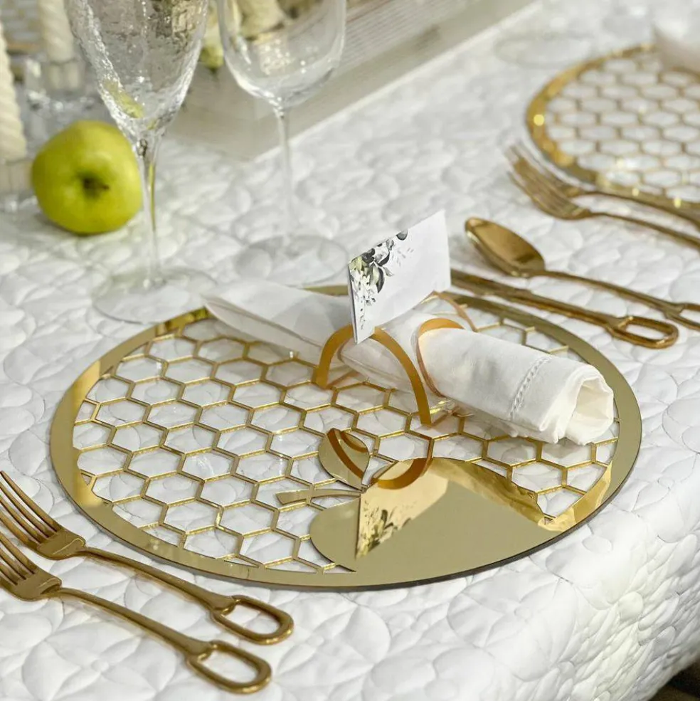 Lucite & Gold Laser Cut Honeycomb Design Charger