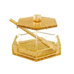 Lucite Hexagon Honey Dish With Base and Spoon
