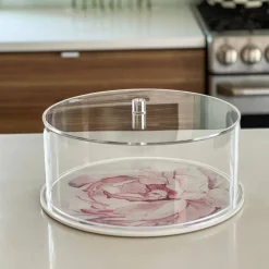 Lucite & Leatherette Flower Cake Dome