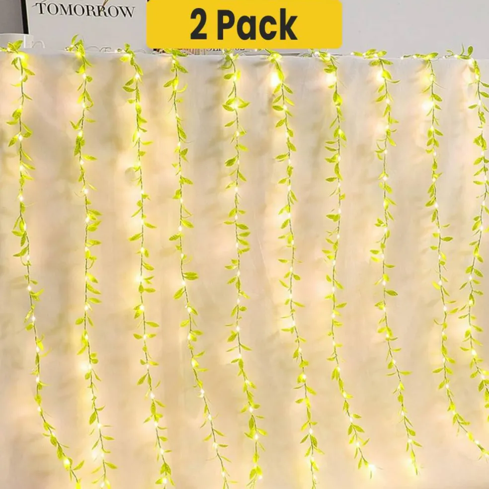 Lush Green Vine Fairy Light Curtain 96 Warm LEDs Battery Powered