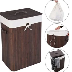 72L Wicker Laundry Hamper with Removable Cotton Bag and Lid and Large Clothes Storage Basket