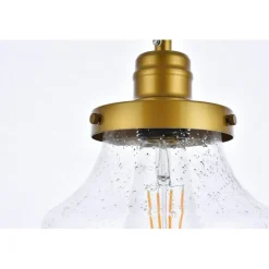 Lyle 1 light Brass and Clear seeded glass plug in pendant