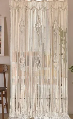 Macrame Curtain Long Cotton Window Panel Boho Curtains for Bedroom Wedding Backdrop Room Divider Doorway Closet Apartment 35''W x 70''L
