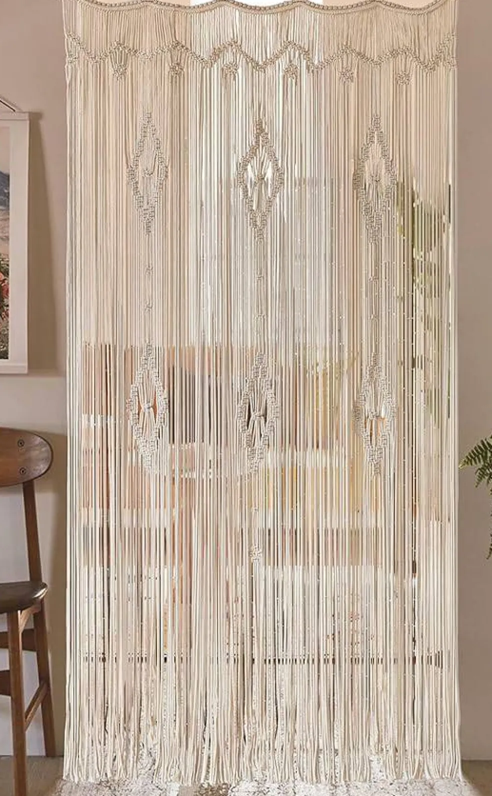 Macrame Curtain Long Cotton Window Panel Boho Curtains for Bedroom Wedding Backdrop Room Divider Doorway Closet Apartment 35''W x 70''L