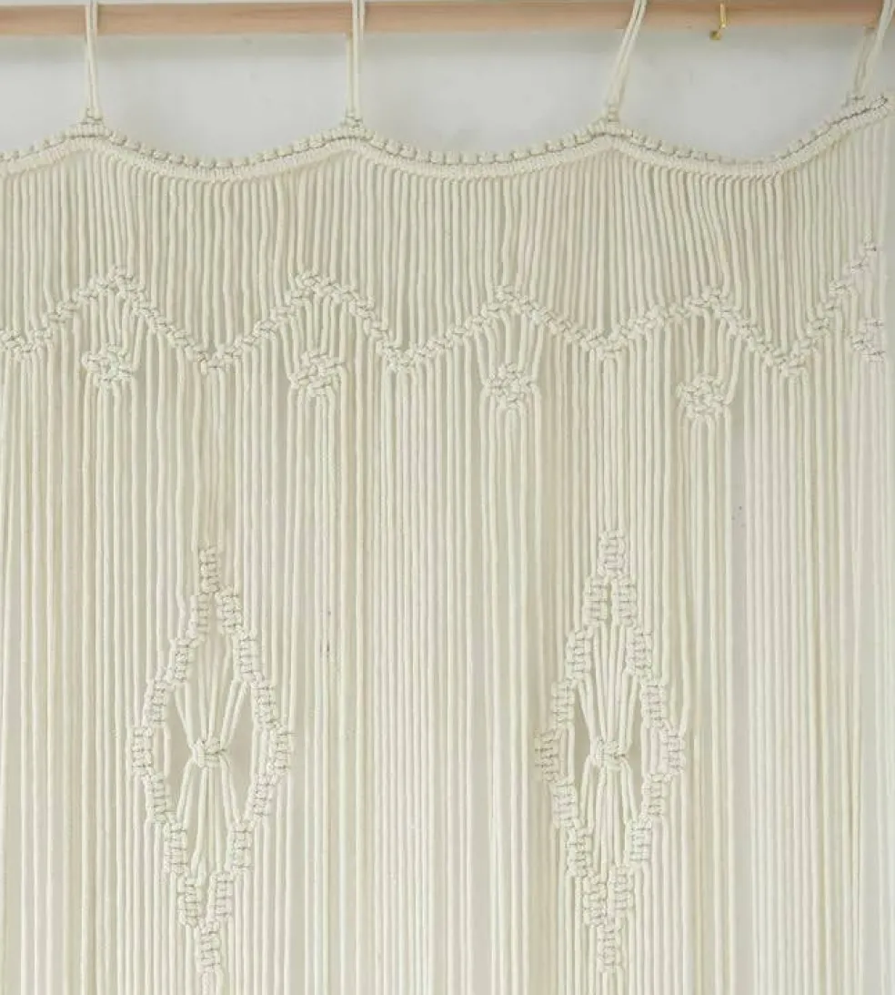 Macrame Curtain Long Cotton Window Panel Boho Curtains for Bedroom Wedding Backdrop Room Divider Doorway Closet Apartment 35''W x 70''L