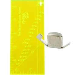 Madam Sew Seam Allowance Ruler & Magnetic Seam Guide | Perforated Gauge for 1/8" to 2" Hems | 1/4" Pivot Point, 45° HST Trim Line | Fluorescent Green | Quilting & Sewing | Janome, Brother, Singer