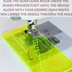 Madam Sew Seam Allowance Ruler & Magnetic Seam Guide | Perforated Gauge for 1/8" to 2" Hems | 1/4" Pivot Point, 45° HST Trim Line | Fluorescent Green | Quilting & Sewing | Janome, Brother, Singer