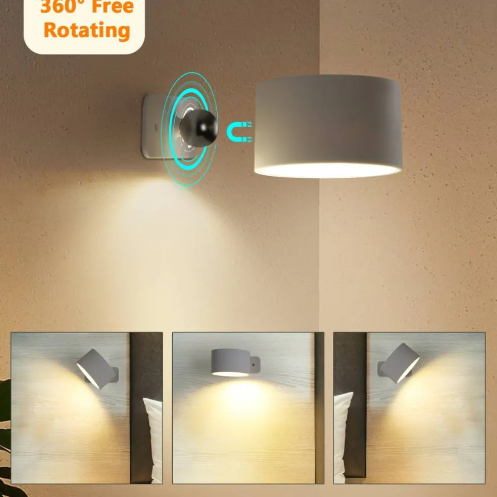 Magnetic LED Wall Sconce, 360° Rotating Rechargeable Reading Light with Remote & Touch Control