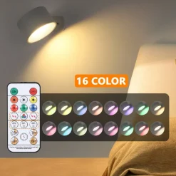 Magnetic LED Wall Sconce, 360° Rotating Rechargeable Reading Light with Remote & Touch Control