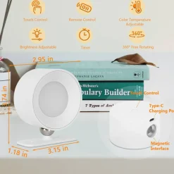Magnetic LED Wall Sconce, 360° Rotating Rechargeable Reading Light with Remote & Touch Control