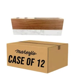 MakerFlo Marble & Acacia Wood Desk Name Plate Case of 12, Engravable Office Name Sign with Pen Holder, Gift Box
