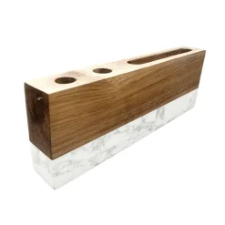 MakerFlo Marble & Acacia Wood Desk Name Plate Case of 12, Engravable Office Name Sign with Pen Holder, Gift Box