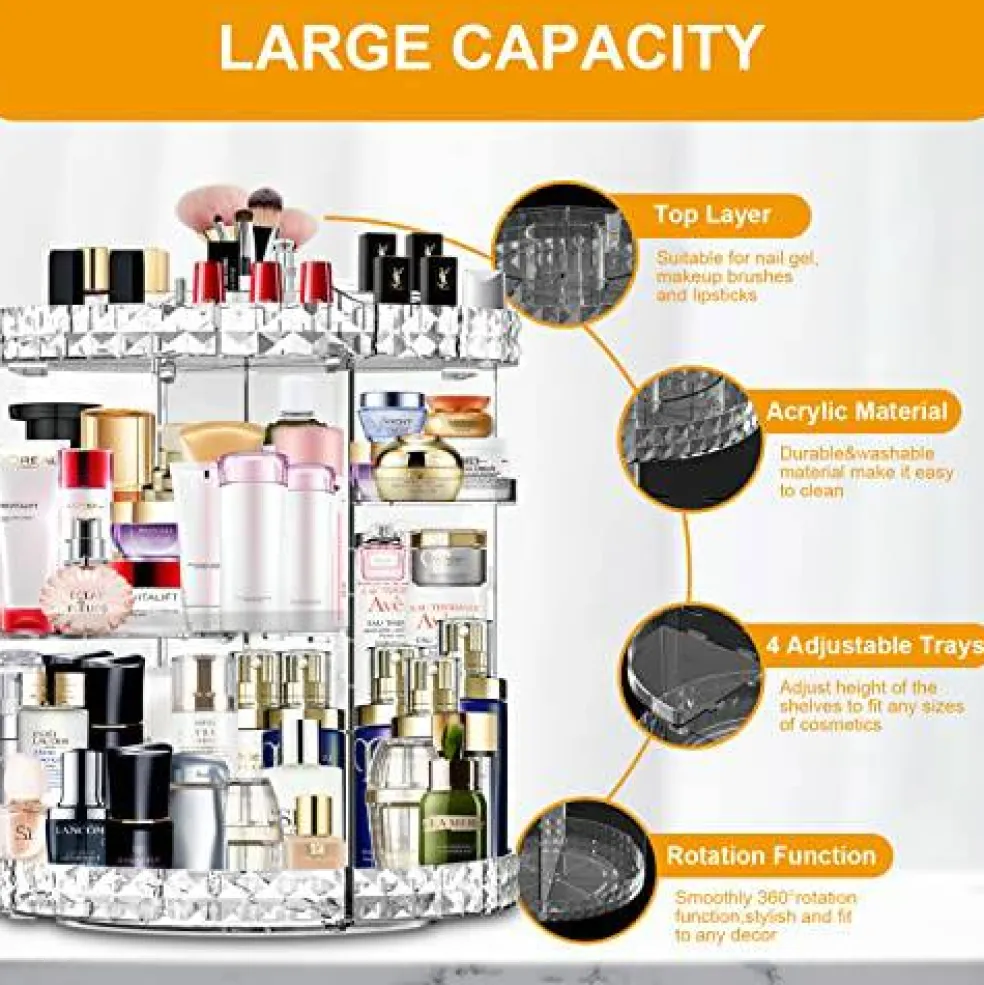 Makeup Organizer 360 Degree Rotating 7 Adjustable Layers Large Capacity Cosmetic Organizer Transparent Make Up Organizers and Storage