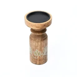Mango Wood Pillar Candle Holder Set of 2 – Hand-Painted Farmhouse Candle Stand