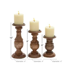 Mango Wood Traditional Candle Holder Set