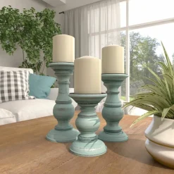 Mango Wood Traditional Candle Holder Set