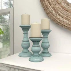 Mango Wood Traditional Candle Holder Set