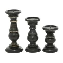 Mango Wood Traditional Candle Holder Set