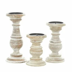 Mango Wood Traditional Candle Holder Set