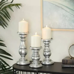 Mango Wood Traditional Candle Holder Set