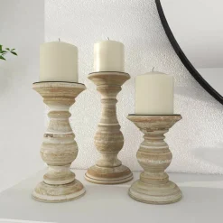 Mango Wood Traditional Candle Holder Set
